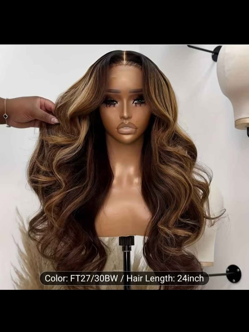 24-inch FT27/30BW Wavy Lace Front Wig - Brown with Blonde Highlights